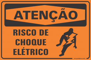 Placa - ATENÇÃO risco de choque elátrico (PS)PLÁSTICO   LAMINAÇÃO  