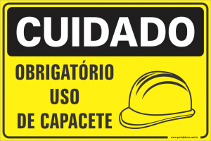 Placa - obrigatório uso de capacete (PS)PLÁSTICO   LAMINAÇÃO  