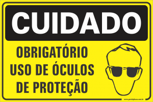 Placa - obrigatório uso de óculos de proteção (PS)PLÁSTICO   LAMINAÇÃO  