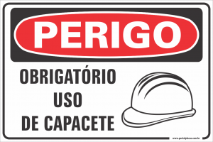 Placa - uso obrigatório de capacete (PS)PLÁSTICO   LAMINAÇÃO  